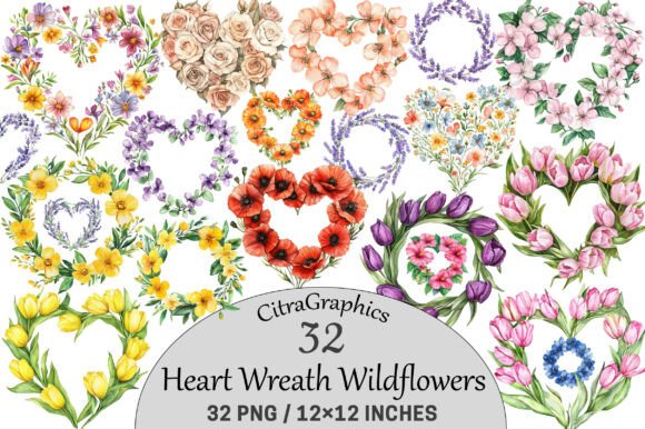 Download Heart Wreath Wildflowers Clipart - Wildflowers clipart Collection