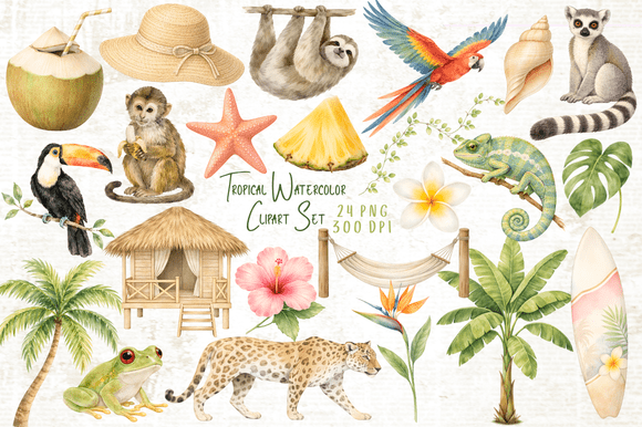 Download Tropical Watercolor Clipart Set PNG - Tropic Collection