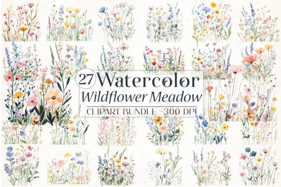Download Wildflower Meadow Watercolor Clipart - Wildflower meadow Collection