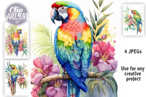 Download Tropical Parrot 4 JPEG Bundle Wall Art - Tropic Collection