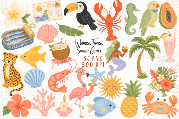 Download Whimsical Tropical Summer Clipart PNG - Tropic Collection
