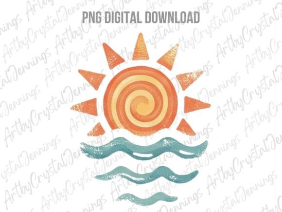 Download Retro Summer Sun and Ocean Waves PNG - Ocean Collection