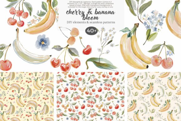 Download Watercolor Cherry Banana Clipart Set - Premium Resources