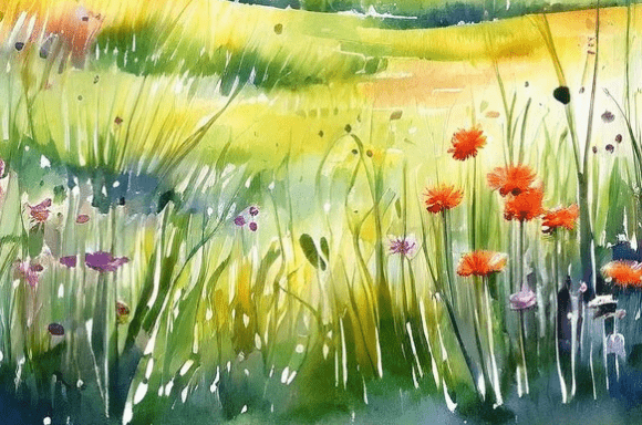 Download Watercolor Wildflower Meadow Landscape - Wildflower meadow Collection